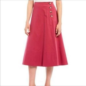 Antonio Melani Size 12 Lindsey Sateen Solid Pink Skirt A-line Cotton Button